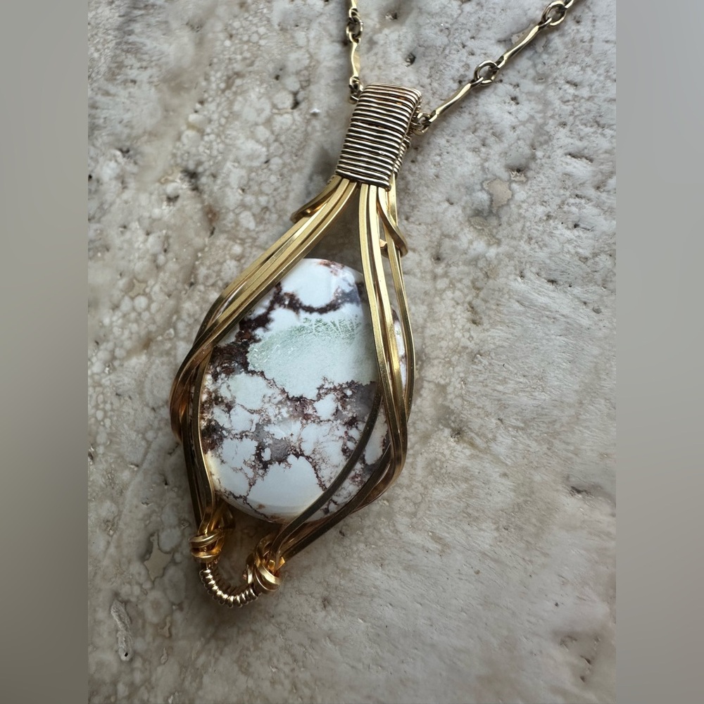 Crazy Horse Stone Necklace Pendant in grounding copper and 14k Gold Fill